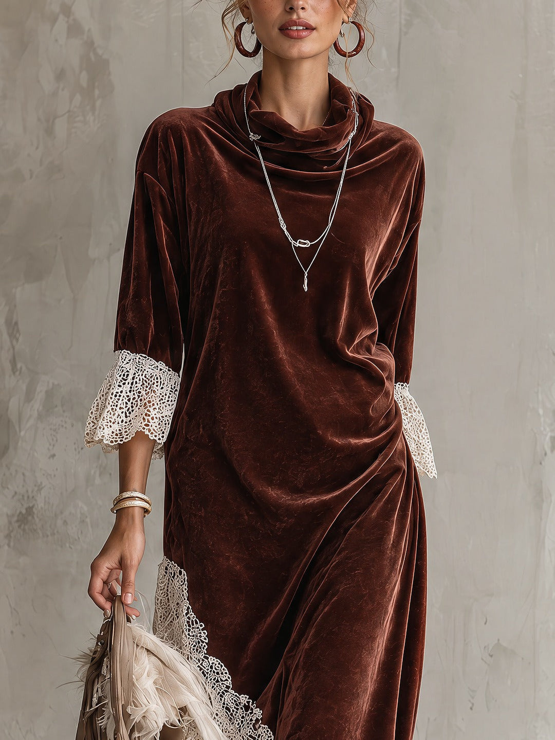 Vestido Milagros — Midi de Terciopelo con Encaje