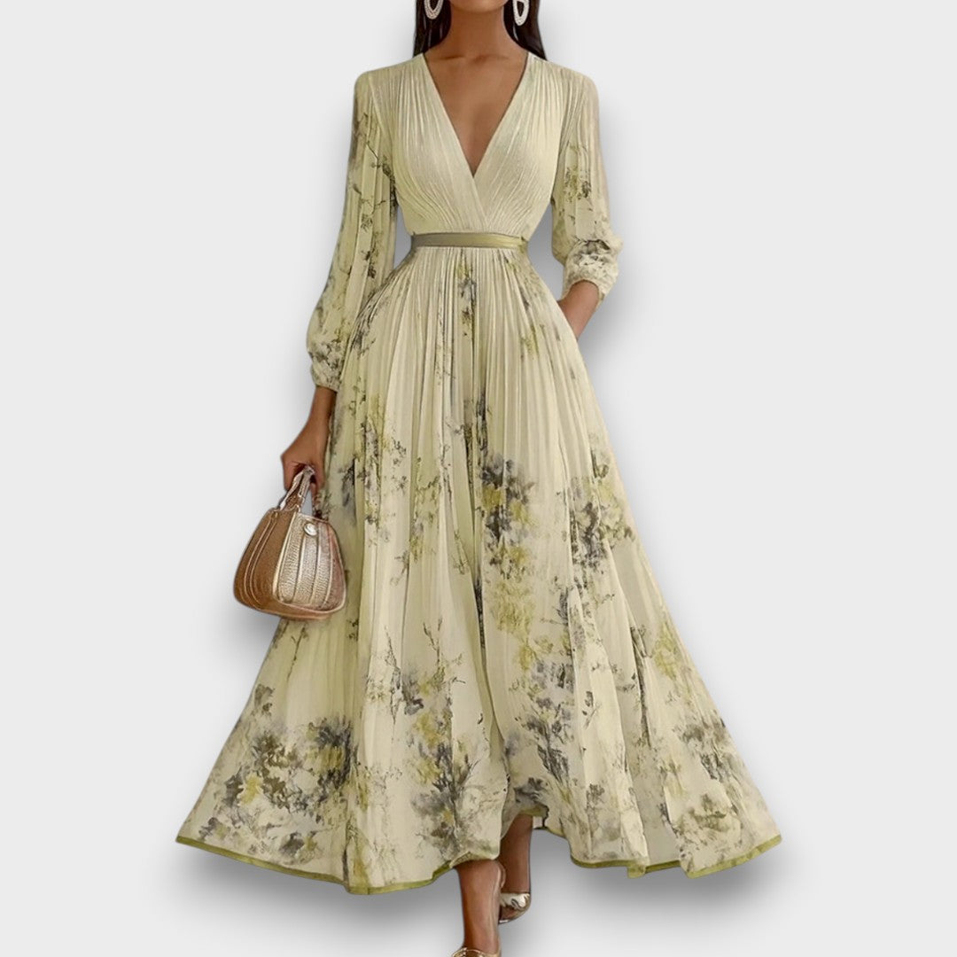 Rowella - Elegante Vestido Largo Plisado Floral