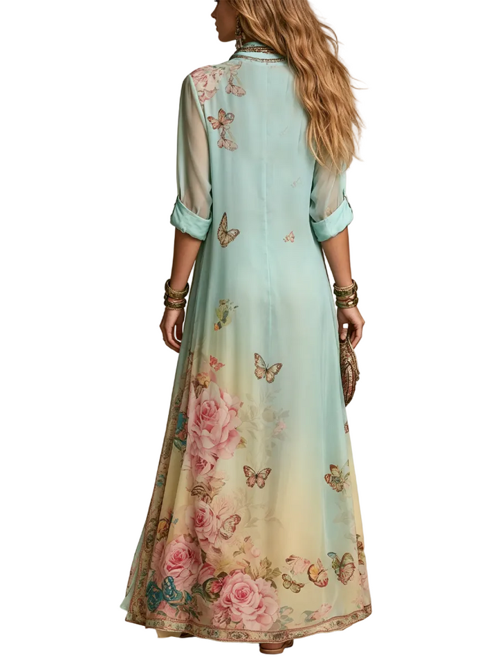 Vestido Mónica — Maxi de Gasa con Estampado Barroco