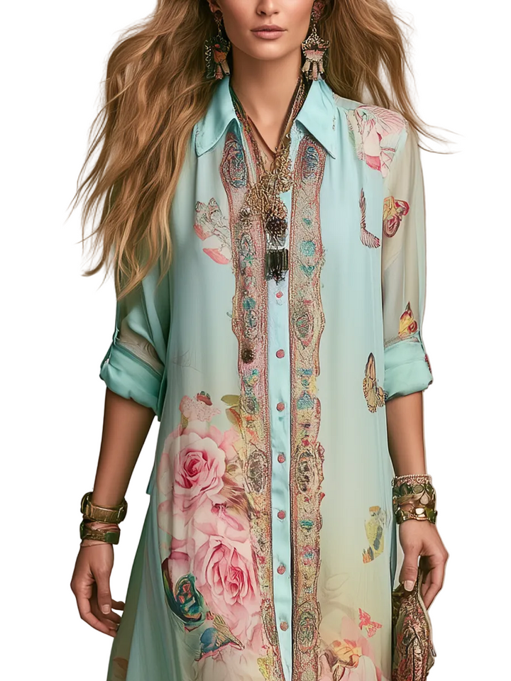 Vestido Mónica — Maxi de Gasa con Estampado Barroco