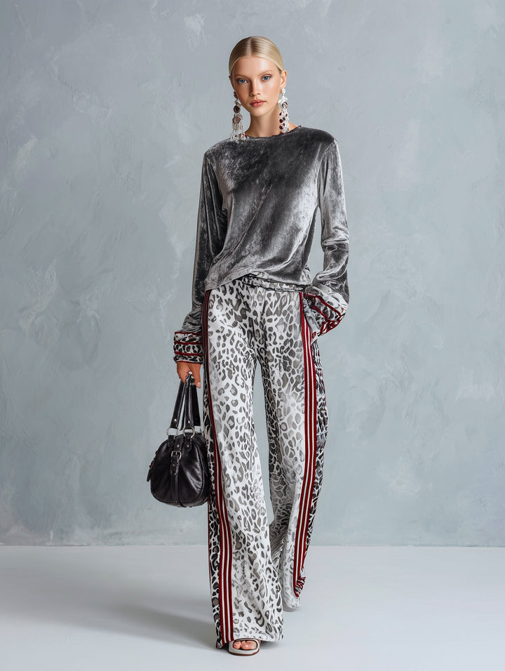 Conjunto Lucía — Terciopelo con Ribete a Rayas y Pantalón Ancho