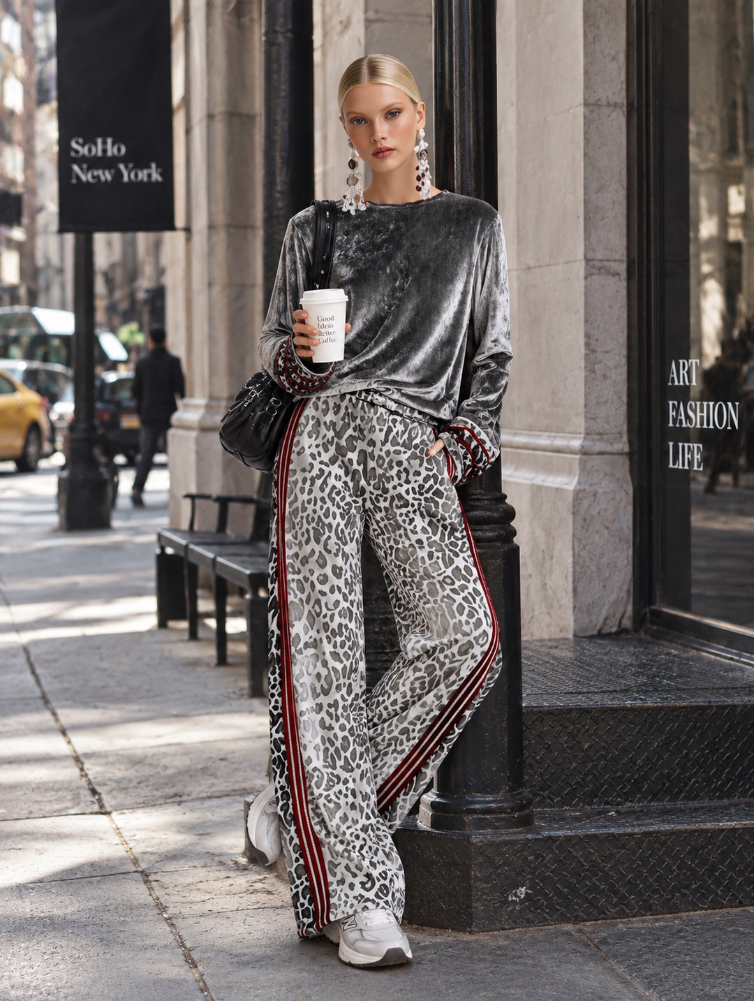 Conjunto Lucía — Terciopelo con Ribete a Rayas y Pantalón Ancho