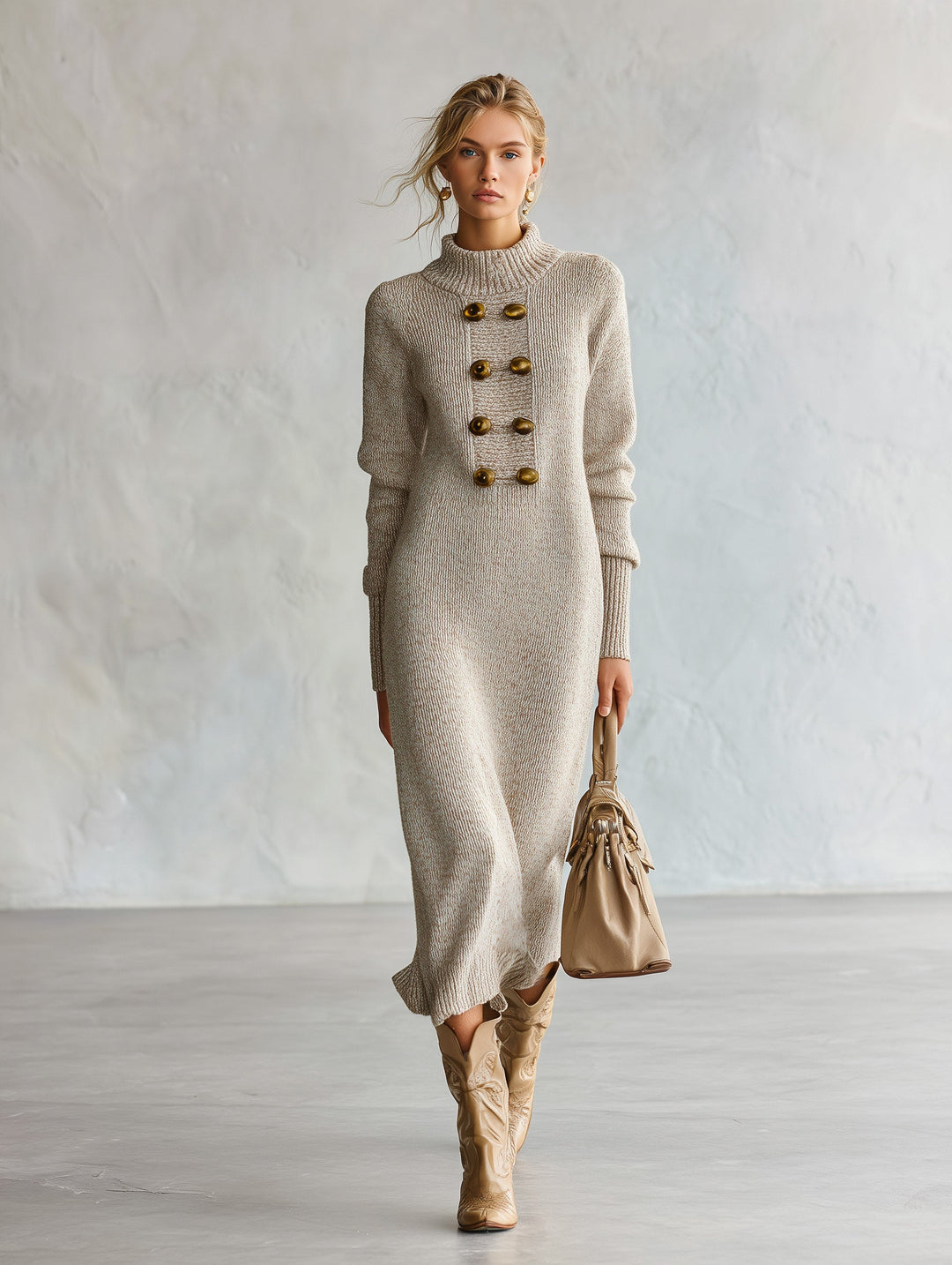 Vestido Sara — Midi de Punto con Botones