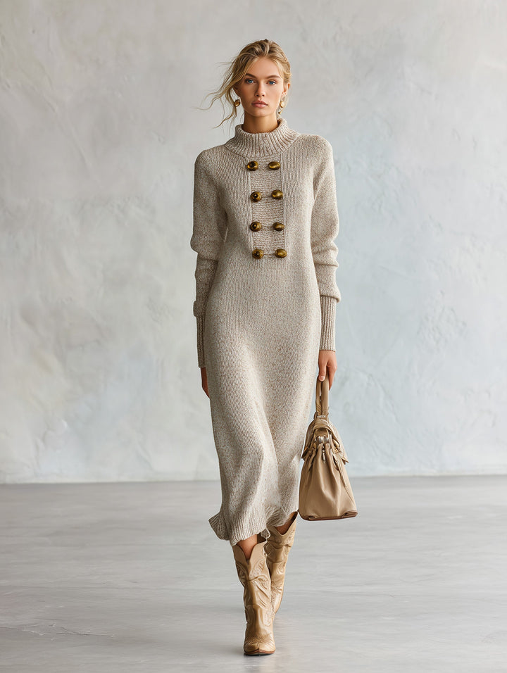 Vestido Sara — Midi de Punto con Botones