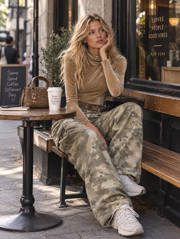 Conjunto Nerea — Terciopelo Retro con Pantalón Cargo