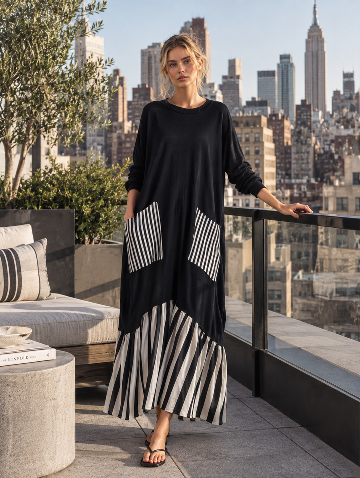 Vestido Alba — Largo Oversize de Algodón Patchwork