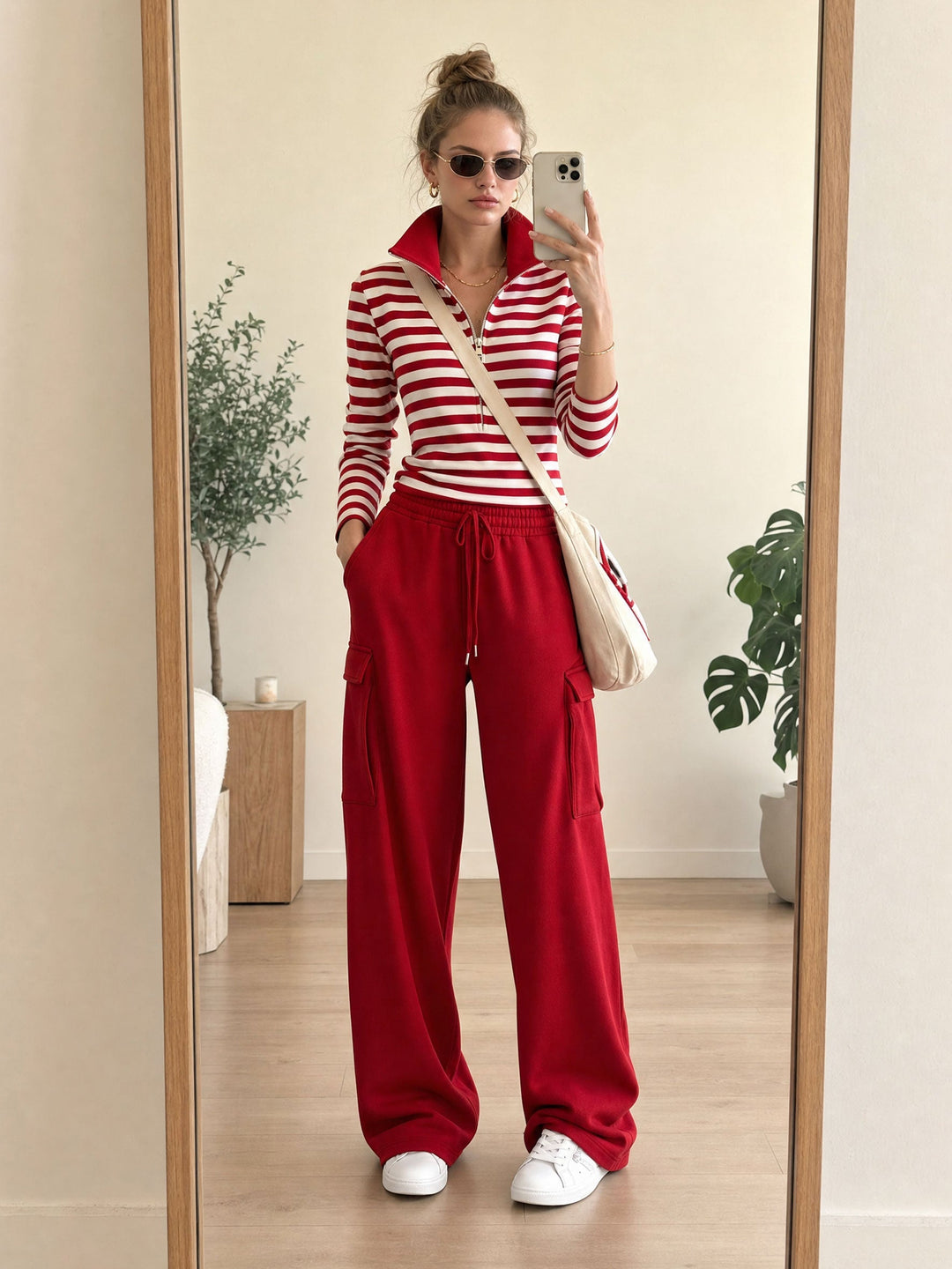 Conjunto Paula — Sudadera a Rayas y Pantalón Cargo