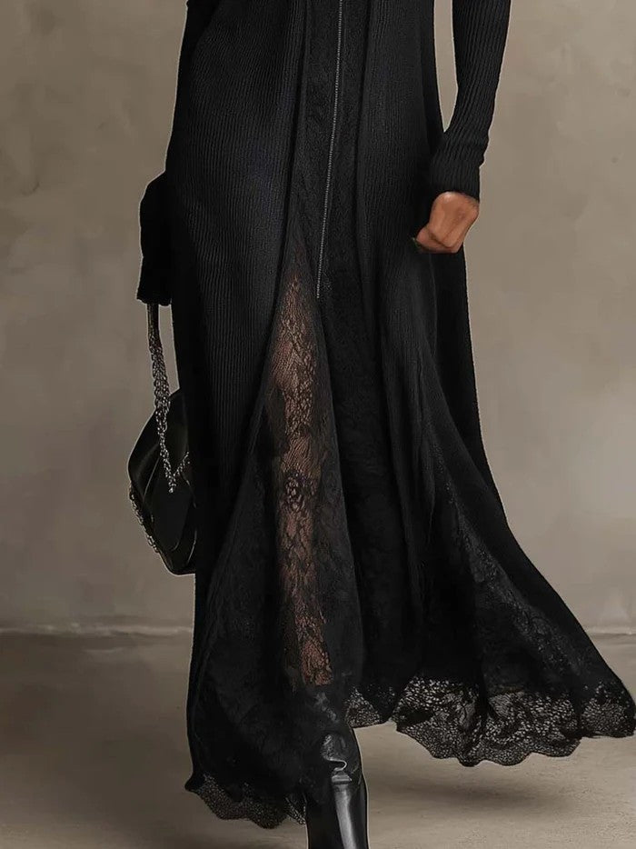 Vestido Lola — Largo de Punto Acanalado con Encaje