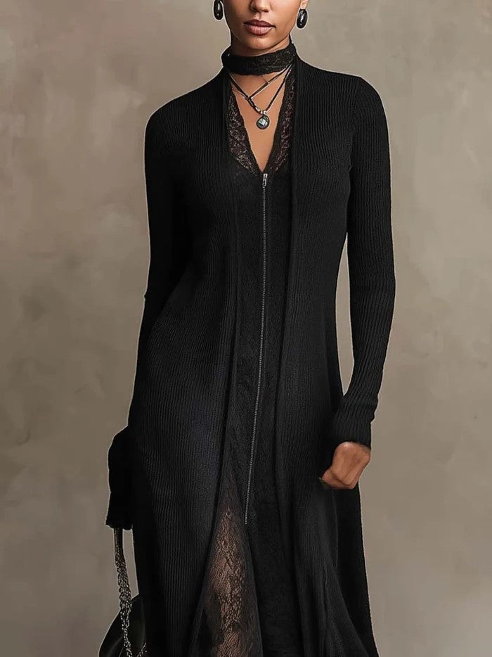 Vestido Lola — Largo de Punto Acanalado con Encaje