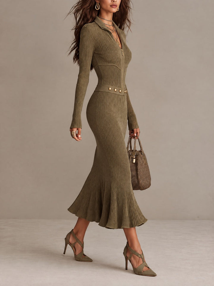 Vestido Marta — Midi de Punto Acanalado con Bajo Sirena
