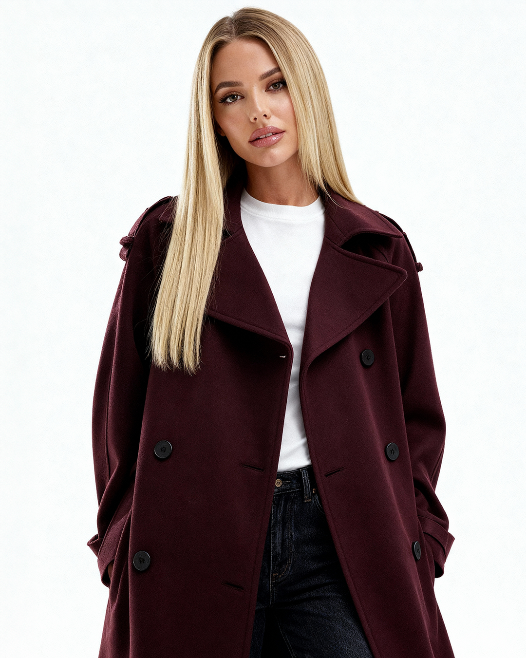 Nora | Gabardina elegante burdeos