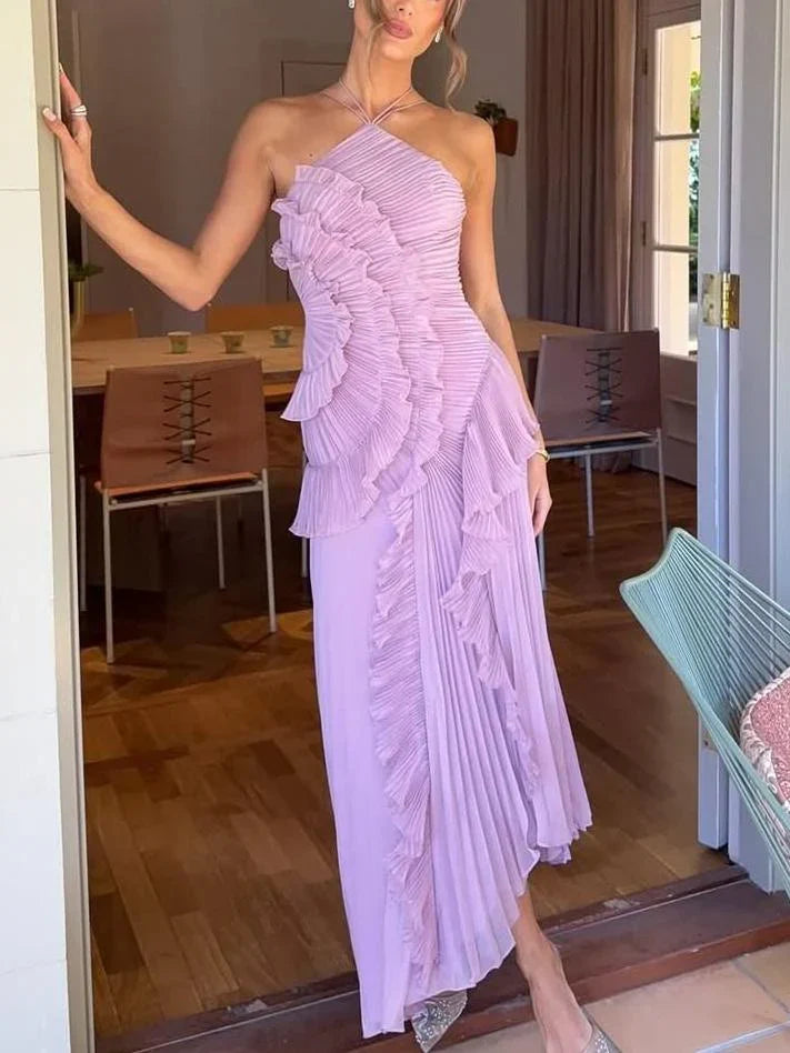 Anneliese | Vestido largo plisado con volantes