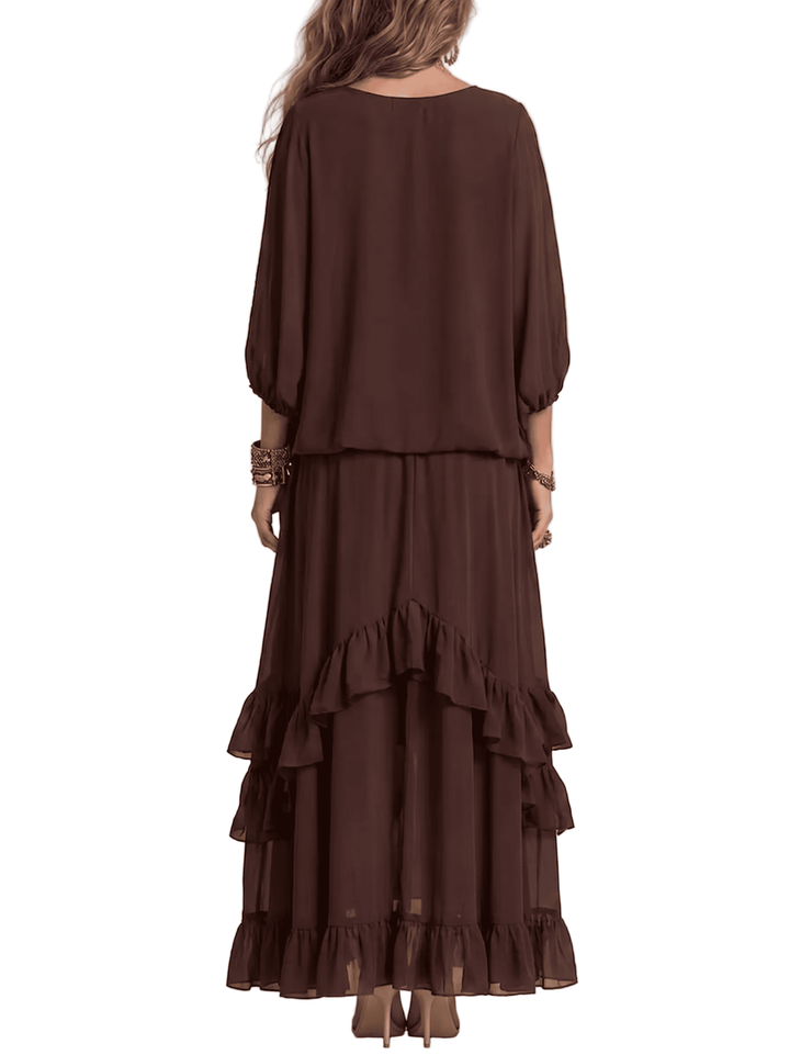 Conjunto Manuela — Top de Gasa con Flecos y Falda de Volantes