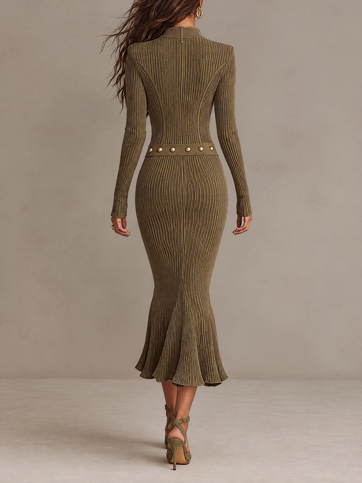 Vestido Marta — Midi de Punto Acanalado con Bajo Sirena