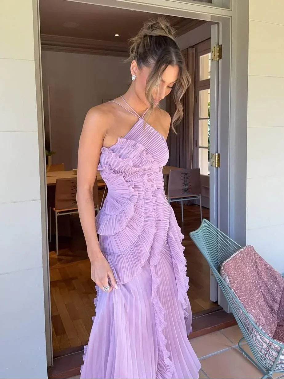 Anneliese | Vestido largo plisado con volantes