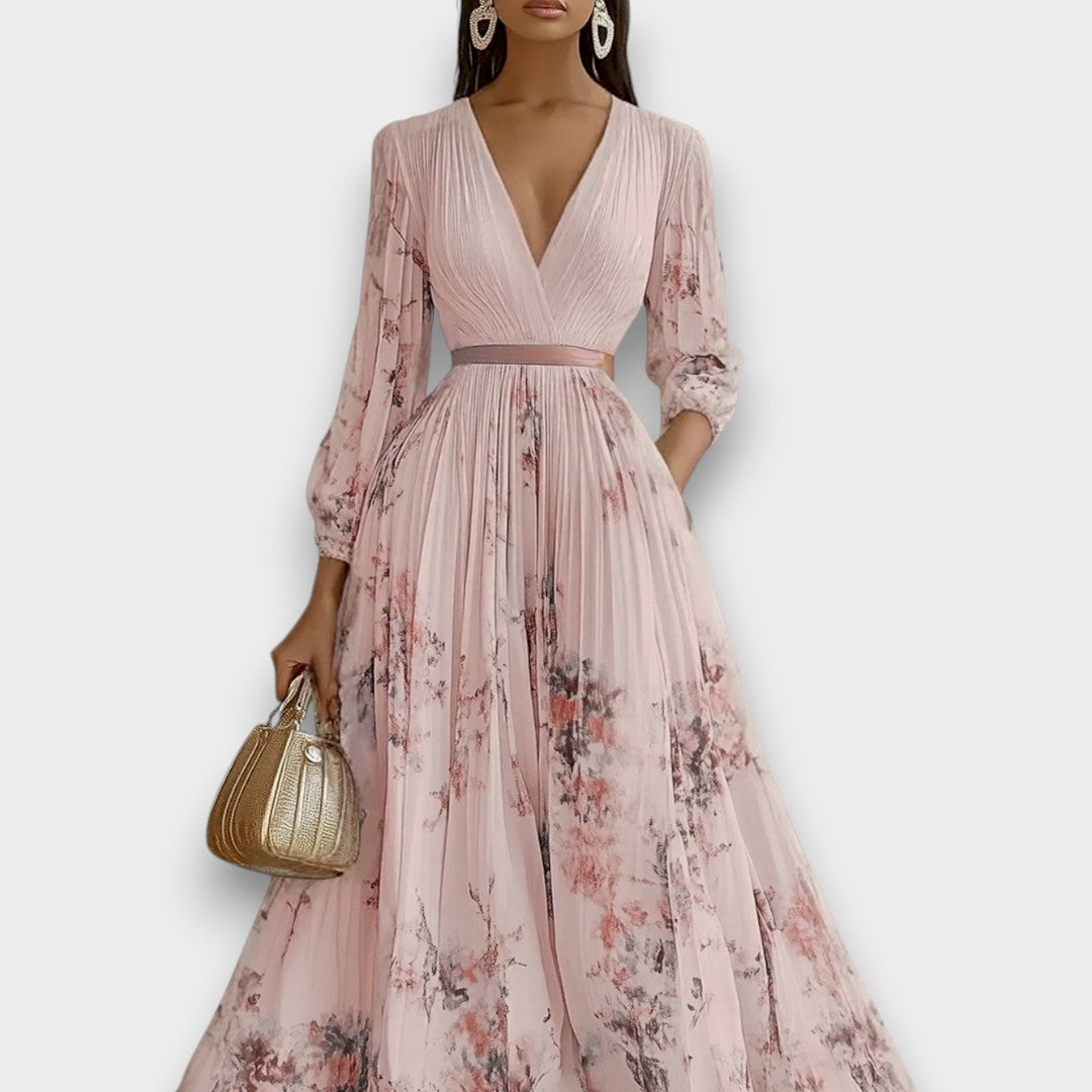 Rowella - Elegante Vestido Largo Plisado Floral