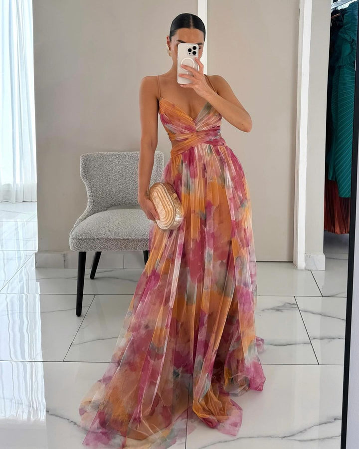 Giselle | Elegante vestido largo con estampado de acuarela
