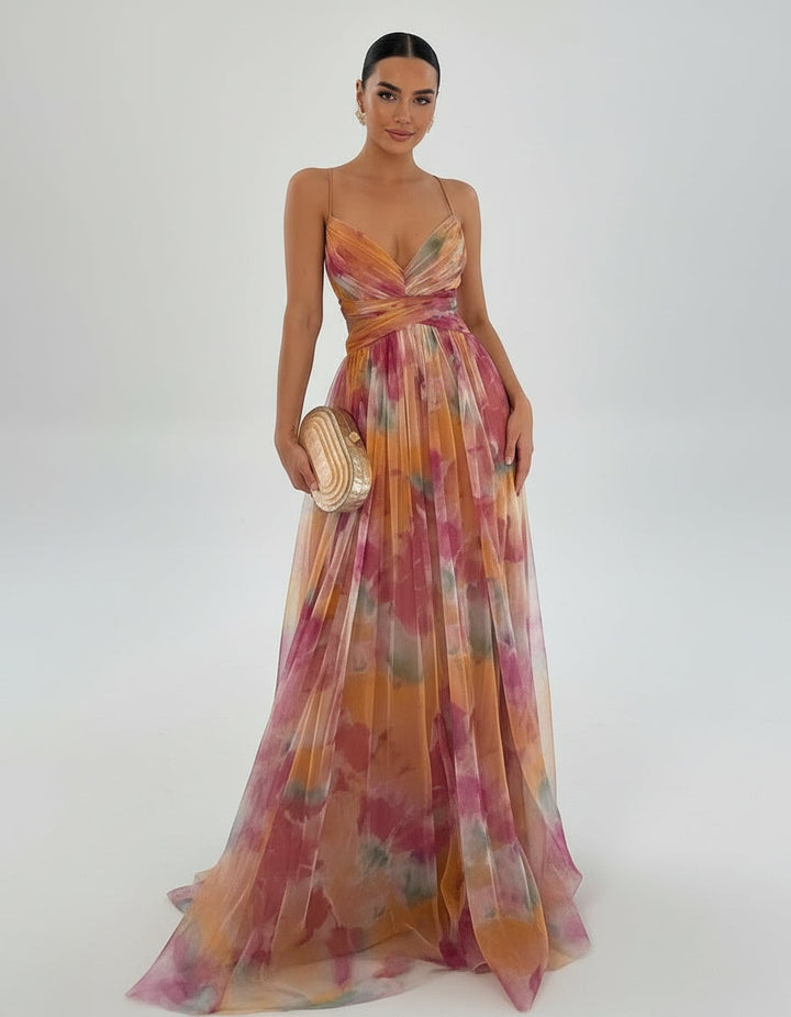 Giselle | Elegante vestido largo con estampado de acuarela