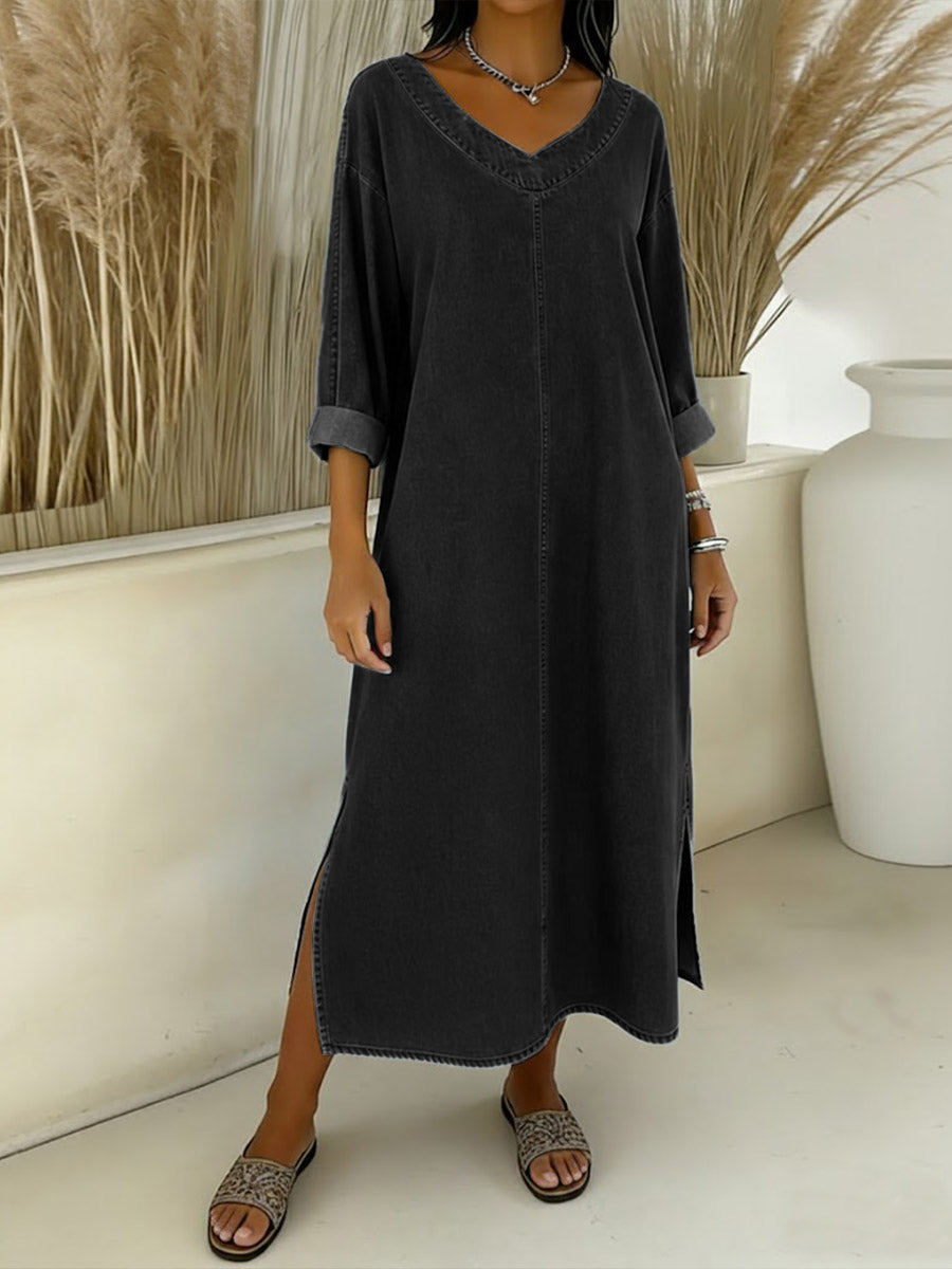 Valeria – Vestido vaquero fluido con escote en V
