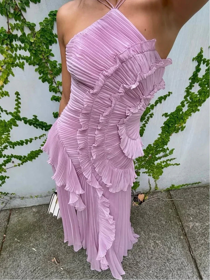Anneliese | Vestido largo plisado con volantes