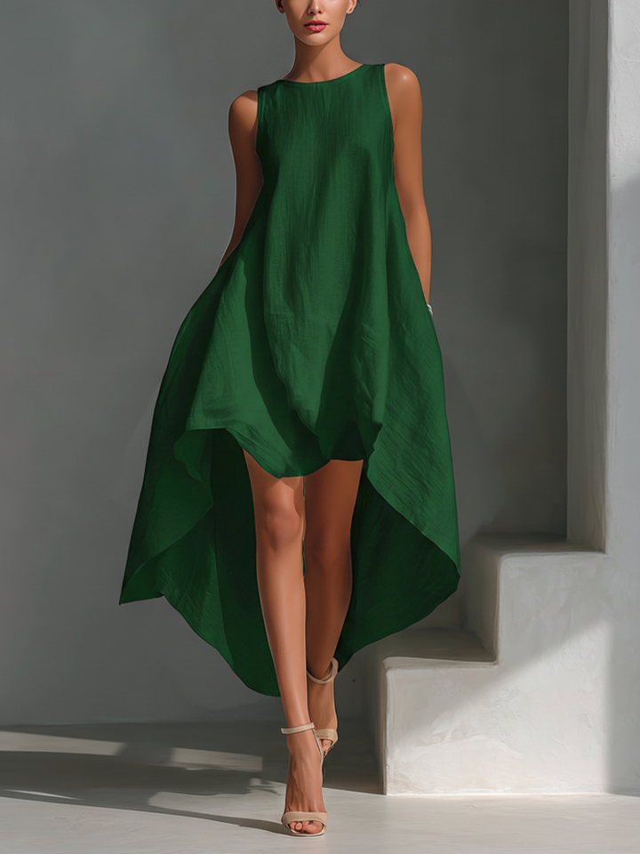Elena | Vestido midi de lino blanco con corte asimétrico