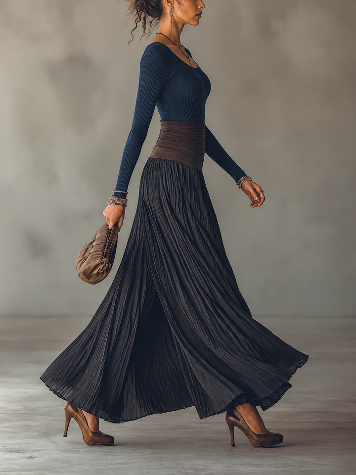 Conjunto Macarena — Top de Punto y Falda Larga Plisada