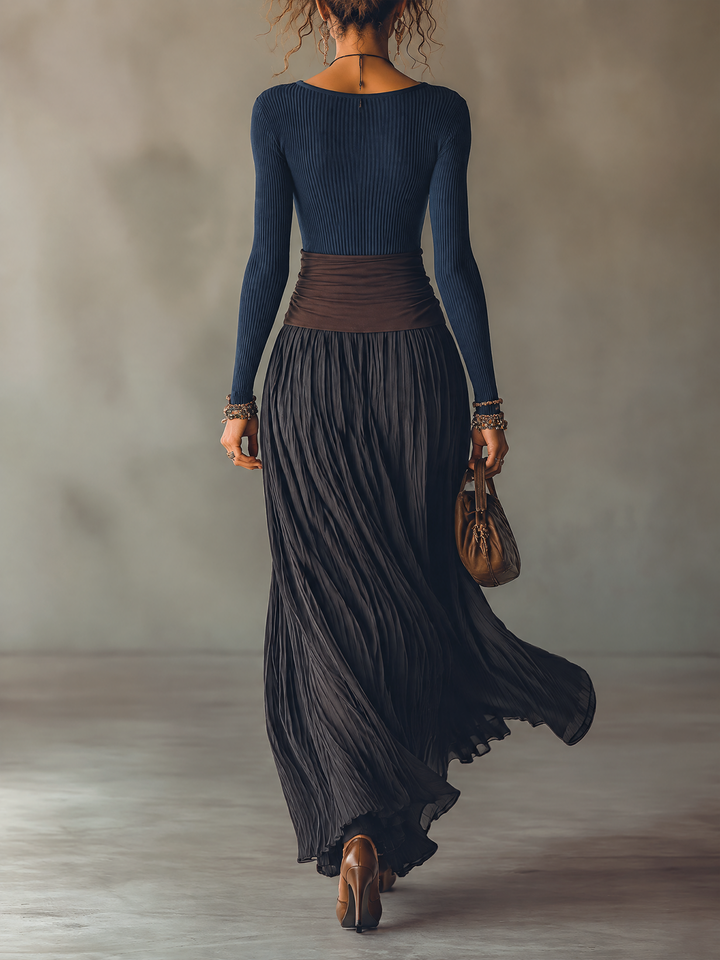 Conjunto Macarena — Top de Punto y Falda Larga Plisada