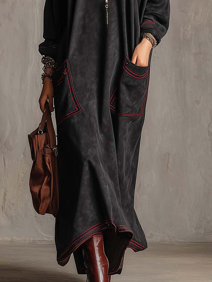Vestido Estela — Largo de Ante con Pespuntes en Contraste