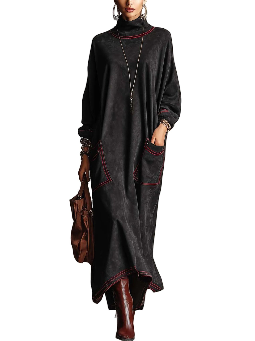 Vestido Estela — Largo de Ante con Pespuntes en Contraste