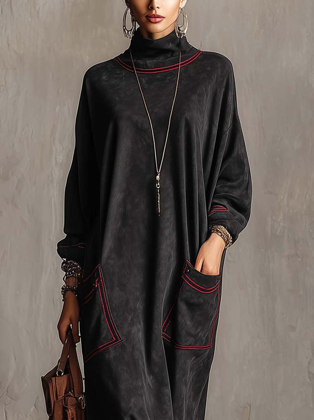Vestido Estela — Largo de Ante con Pespuntes en Contraste
