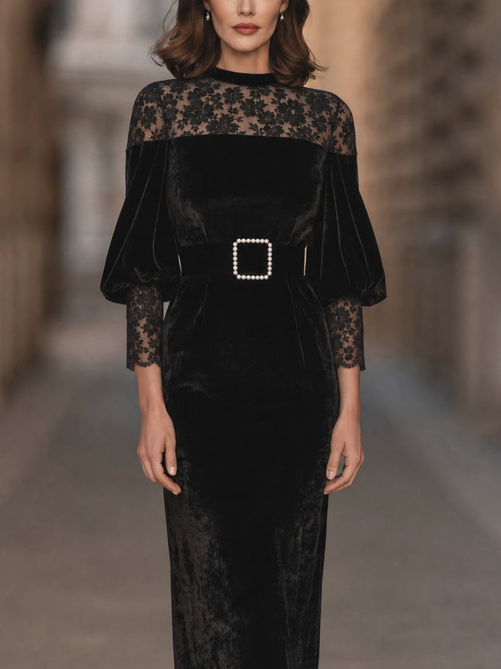 Vestido Dolores — Midi de Terciopelo Negro con Encaje