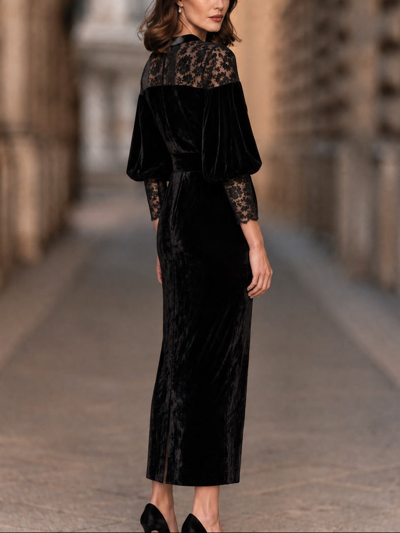 Vestido Dolores — Midi de Terciopelo Negro con Encaje