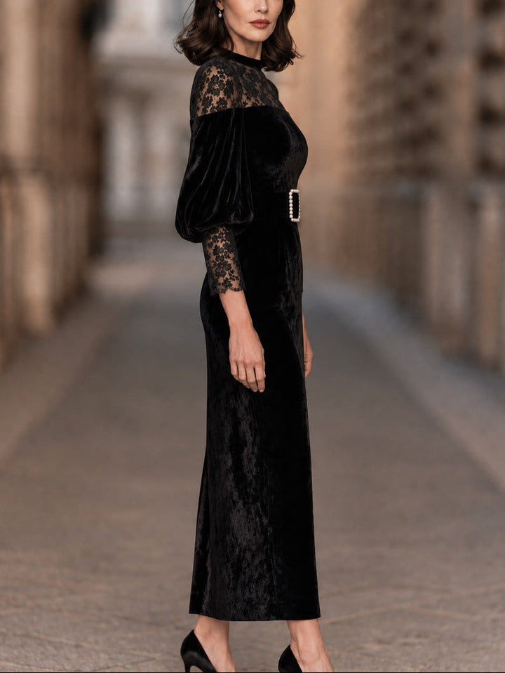 Vestido Dolores — Midi de Terciopelo Negro con Encaje