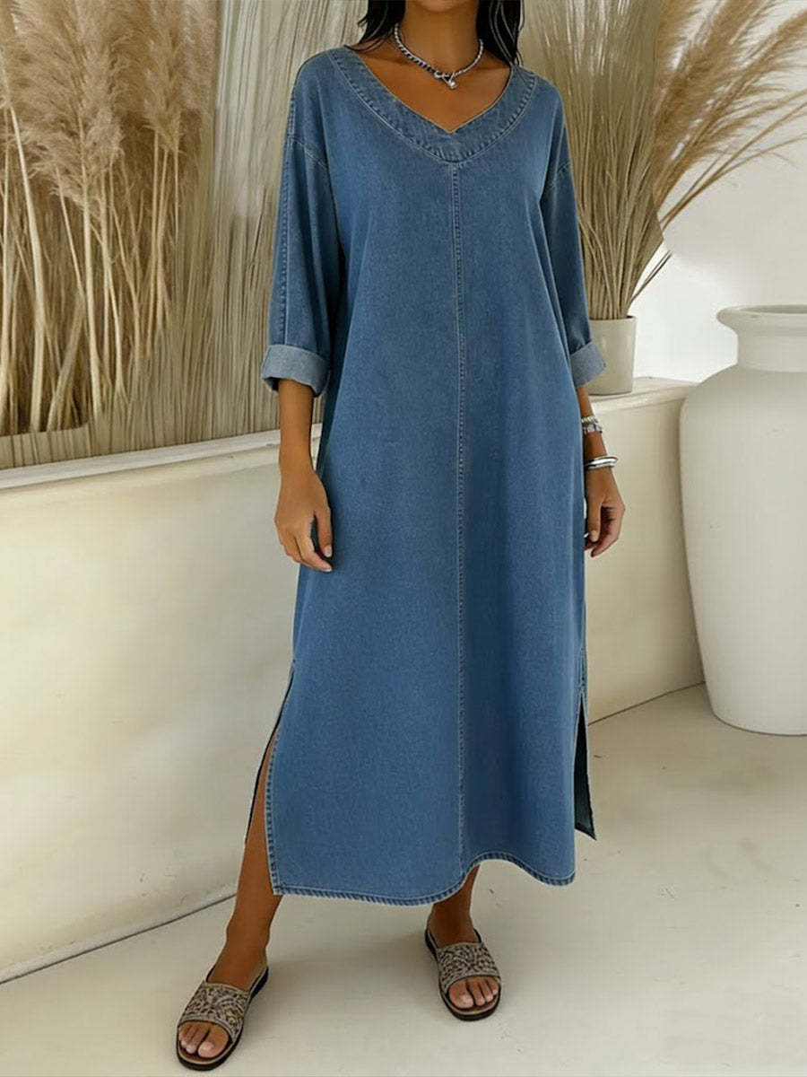 Valeria – Vestido vaquero fluido con escote en V