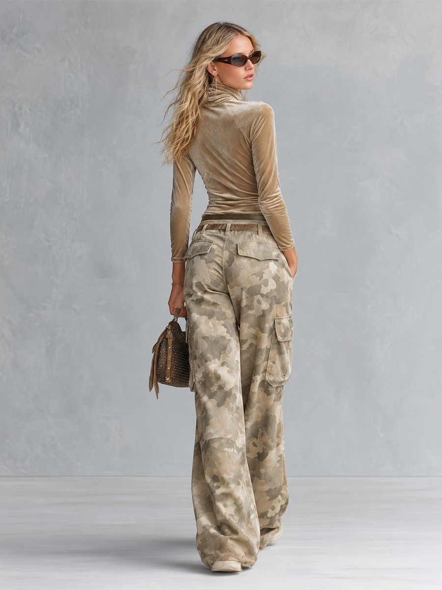 Conjunto Nerea — Terciopelo Retro con Pantalón Cargo