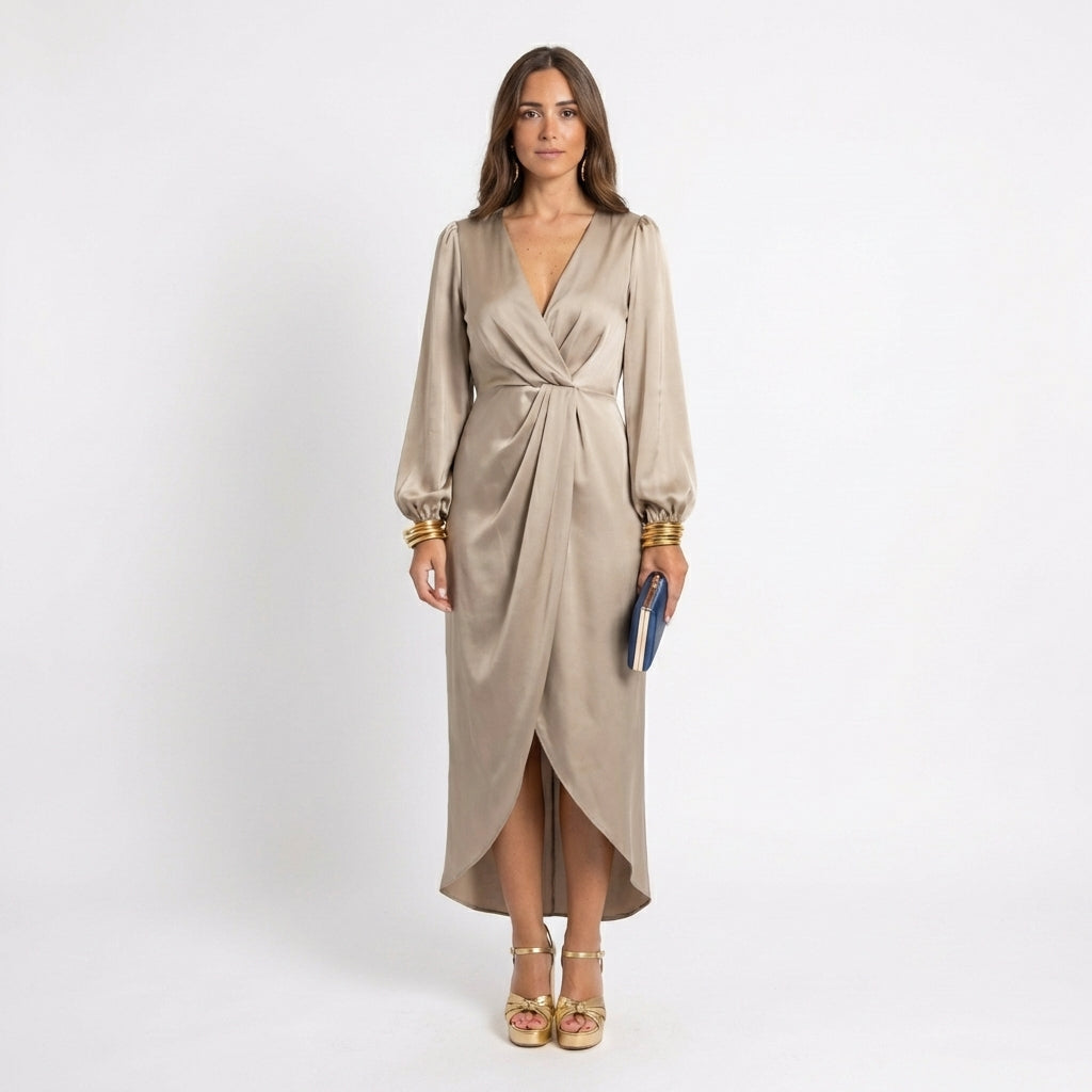 Martina | Vestido de noche midi con drapeado central