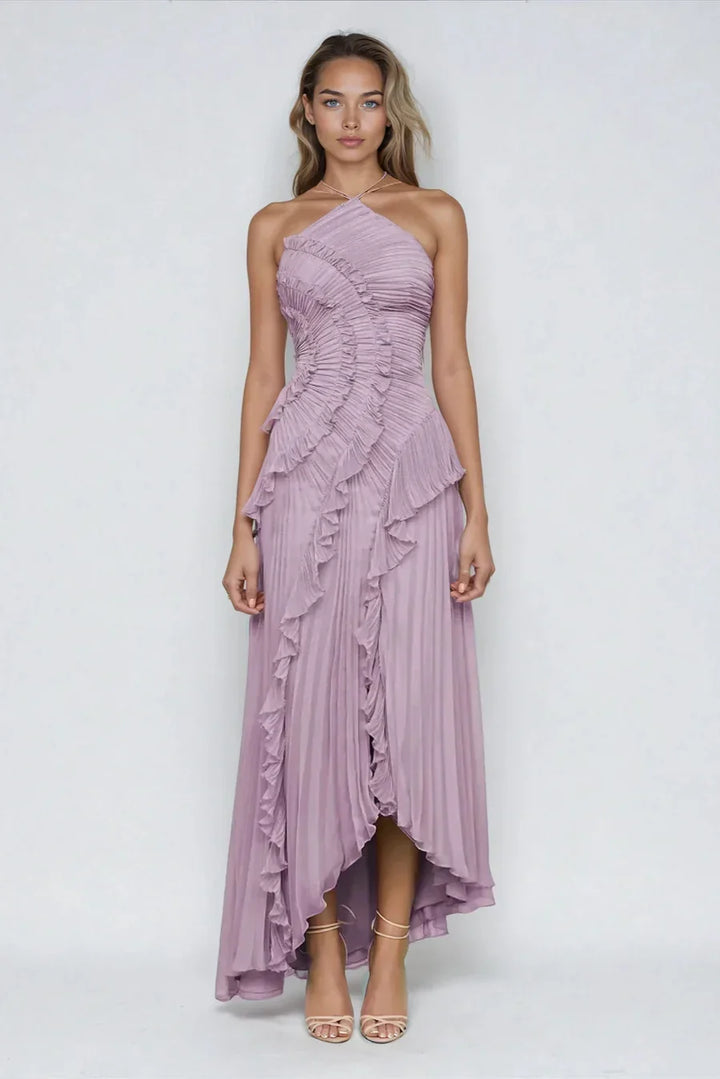 Anneliese | Vestido largo plisado con volantes