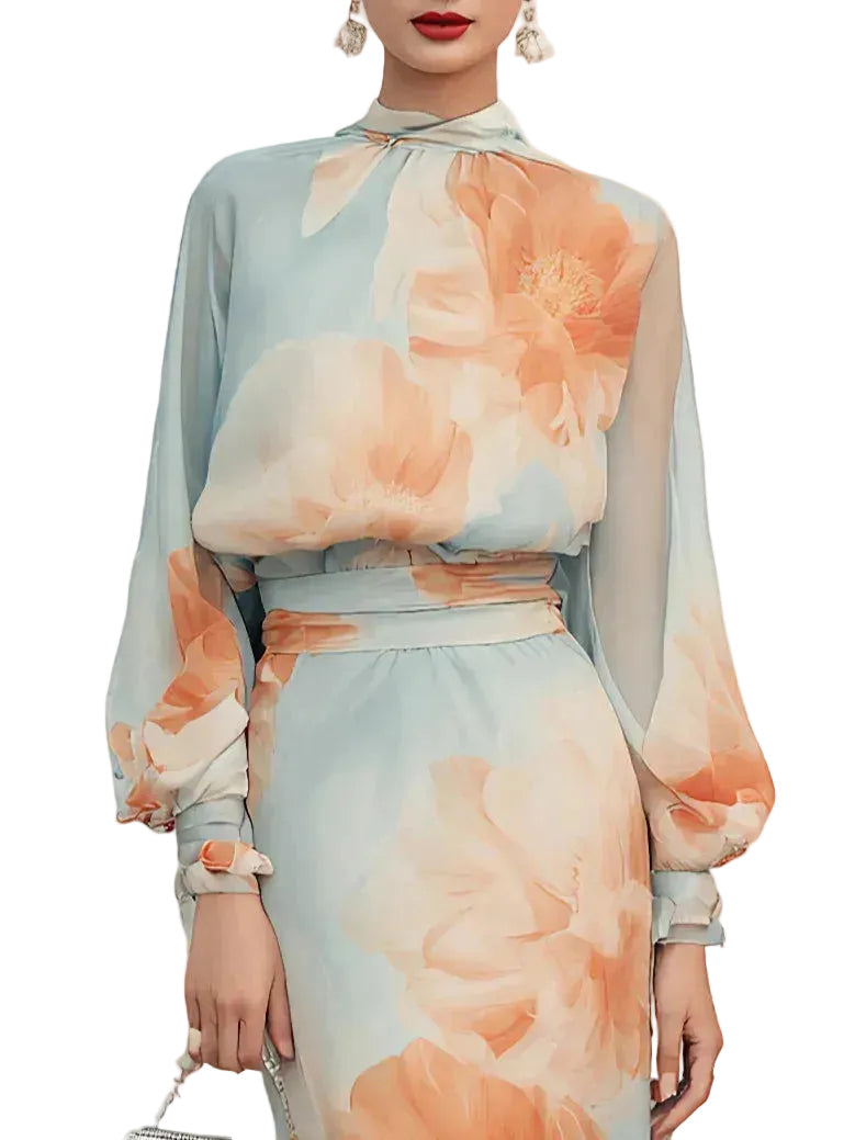 Conjunto Emilia — Top de Cuello Alto y Falda Floral