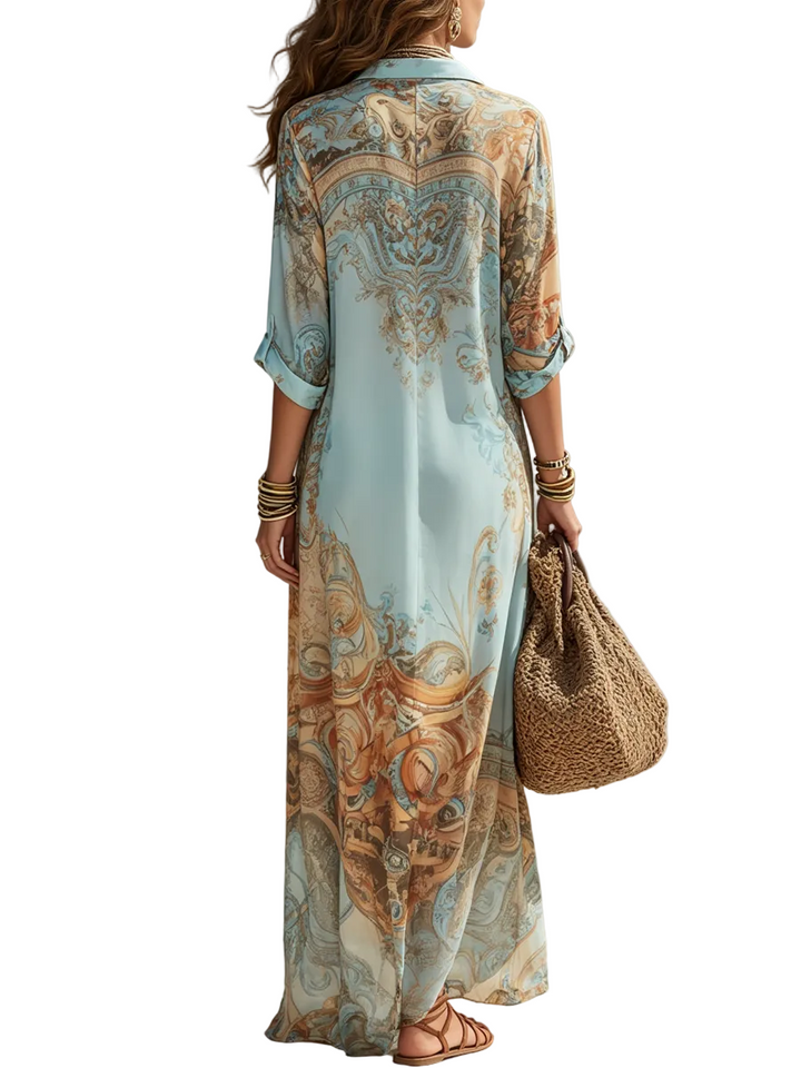 Vestido Valeria — Maxi con Estampado Floral Azul