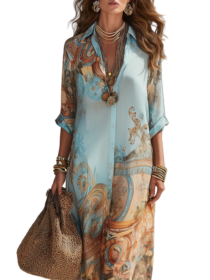 Vestido Valeria — Maxi con Estampado Floral Azul