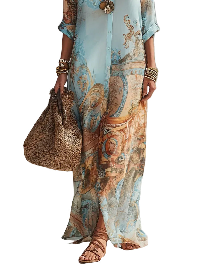 Vestido Valeria — Maxi con Estampado Floral Azul