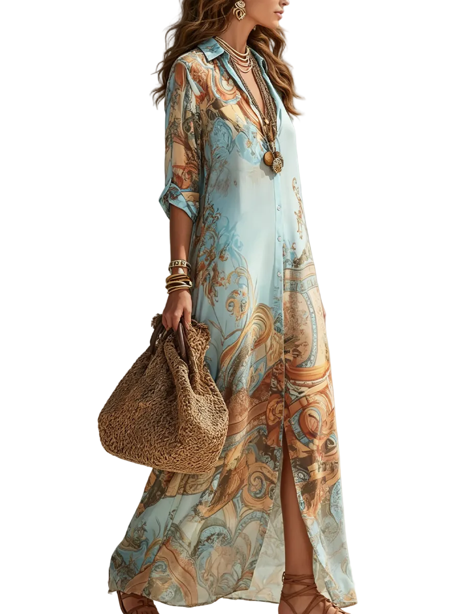Vestido Valeria — Maxi con Estampado Floral Azul