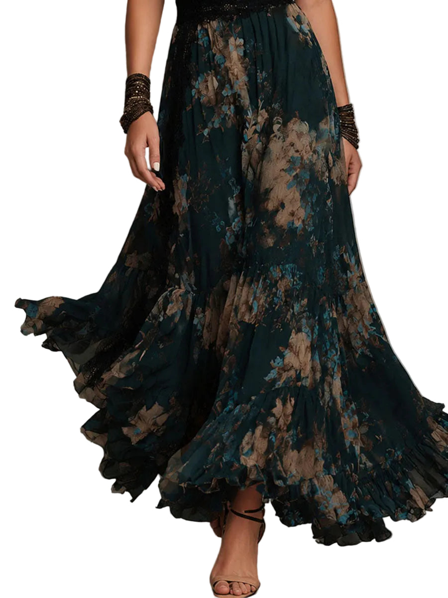 Vestido Rosa — Largo de Gasa Vintage con Encaje Floral