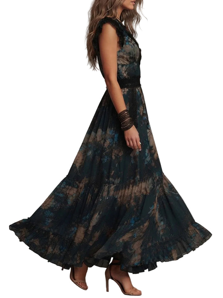 Vestido Rosa — Largo de Gasa Vintage con Encaje Floral