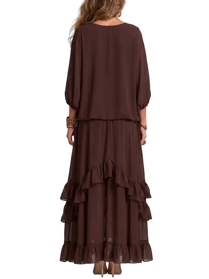 Conjunto Manuela — Top de Gasa con Flecos y Falda de Volantes