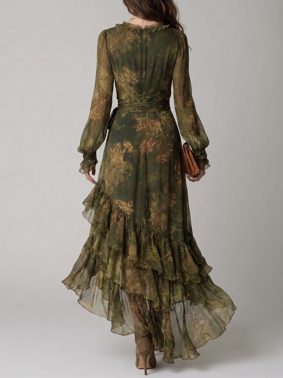 Vestido Alejandra — Largo de Gasa con Volantes Florales
