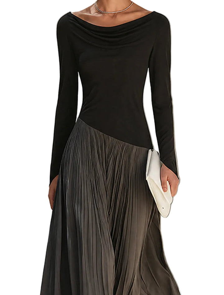 Vestido Marina — Maxi Plisado con Cuello Drapeado