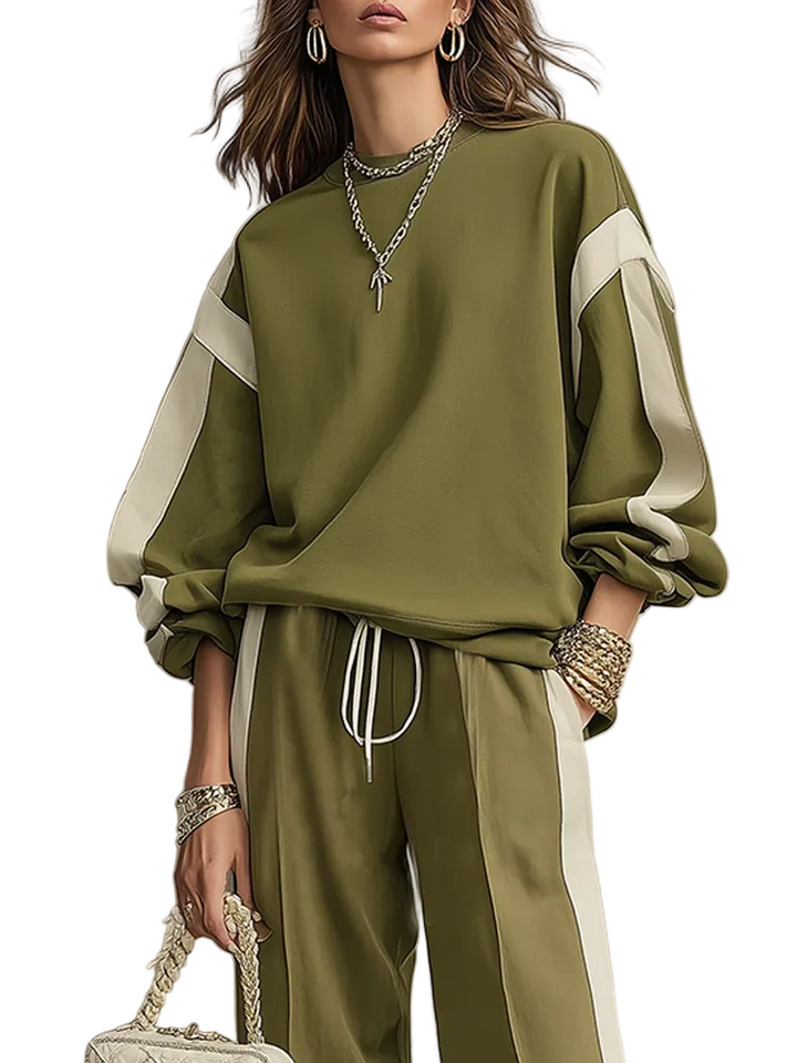 Conjunto Sonia — Sudadera y Pantalón Ancho Verde Oliva