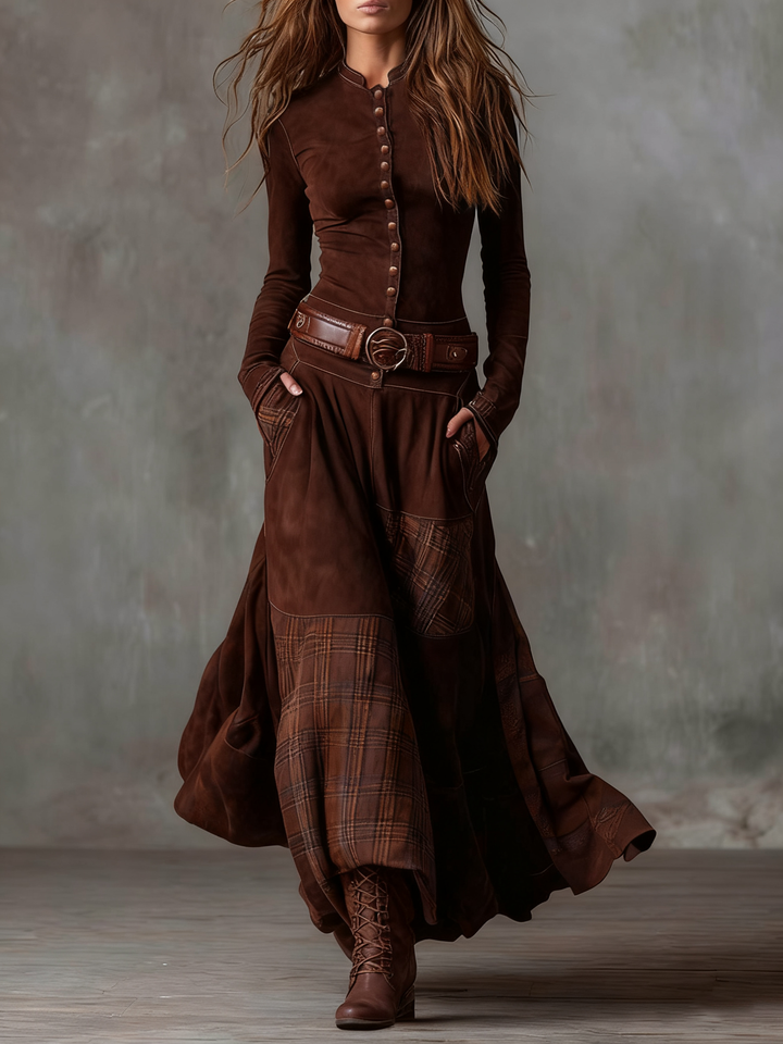 Livia – Maxi Vestido de Ante con Cintura