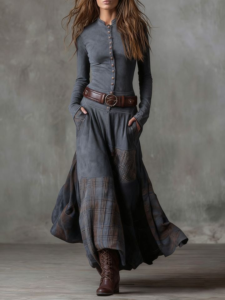 Livia – Maxi Vestido de Ante con Cintura
